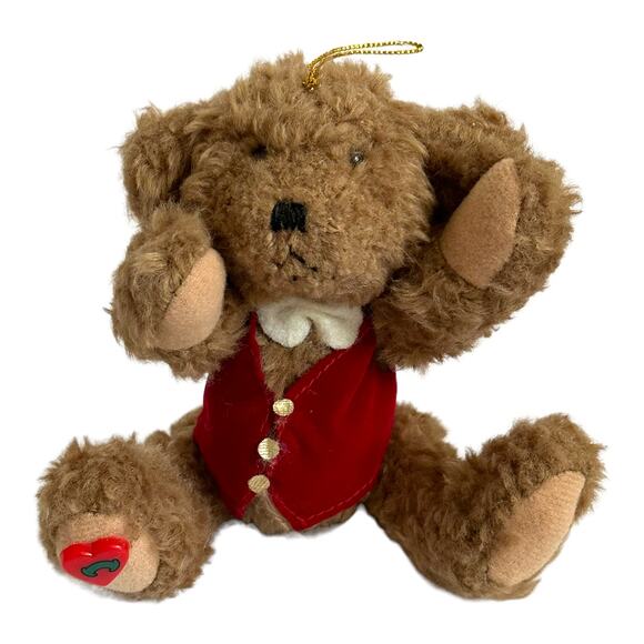 Kurt S Adler Teddy Bear Posable Ornament Velvet Vest Bowtie Plush Stuffed Animal - Picture 1 of 10